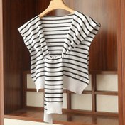 Resim Kadınlar için Rahat Çizgili Hırka - Bahar ve Sonbahar için Nefes Alabilir, Hafif ve Çok Yönlü, Beyaz ile Siyah Dikey Çizgiler, Soğutmalı Oda İçin Mükemmel, Günlük Giyim|Çizgili Hırka|Dokulu 