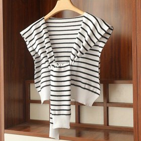 Resim Kadınlar için Rahat Çizgili Hırka - Bahar ve Sonbahar için Nefes Alabilir, Hafif ve Çok Yönlü, Beyaz ile Siyah Dikey Çizgiler, Soğutmalı Oda İçin Mükemmel, Günlük Giyim|Çizgili Hırka|Dokulu 