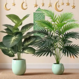 Resim 2 Büyük Yapay Yeşil Bitki, 26 İnç Sahte Doğal Ağaç, Gerçekçi Yapraklar ile Dış Mekan Dekorasyonu Bonsai, İç/Dış Bahçe, Patio, Havuz Kenarı, Ofis, Otel, Tatil Dekorasyonları için Uygun - Bakımı Gerektirmez, Düşük Bakım Gerektiren Yeşillik, Pot Dahil Değil 