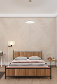 Resim Metalia Gm 305 Modern Çift Kişilik Ahşap Metal Siyah Ceviz Karyola 160x200 