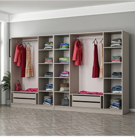 Resim Kale 7 Bölmeli 4 Çekmeceli Giyinme Dolabı Kumtaşı 190cm Kumtaşı 