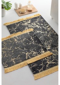 Resim Favora Simli Tavşan Tüyü 2li Banyo Paspas Takımı - Antrasit - Go Antrasit 