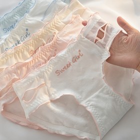 Resim 5'li Paket Kadın Şeker Renkli Dantel Detaylı Orta Bel Nefes Alabilen Tanga Tasarımı, Dikişsiz Kalça Kapatma Rahat ve Açık Bej Dostu Tatlı Stil İç Çamaşırı Seti 