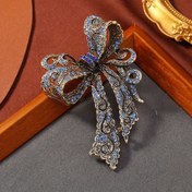Resim Vintage Taşlı Fiyonk Broşu - Kadınlar için Şık Koyu Mavi & Turkuaz Değerli Taşlı Pim, Karmaşık İşlemeli Tasarım, Montlar, Korsajlar ve Hediyeler için Mükemmel 