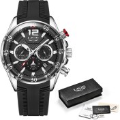 Resim Hanyang Gümüş Siyah Relogio Masculino 2021 Yeni Spor Erkek Saatler Lıge Üst Marka Lüks Silikon Izle Erkekler Kuvars Saat Su Geçirmez Kol Saatleri + Kutu (Yurt Dışından) 