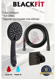 Resim Mat Siyah 3 Fonksiyonlu Tasarruflu Duş Başlığı Hortum Mafsal Siyah 