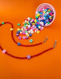 Resim İsabella Accessories Renkli Boncuklu Çiçekli Çocuk Boncuk Güneş Gözlük Ve Maske Askısı 50 Cm Kırmızı 