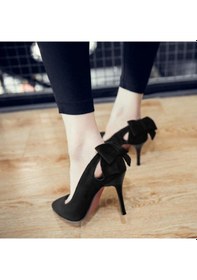 Resim Sones Kadın Ayakkabı Fiyonklu Sivri Uçlu Stiletto Topuklu Ayakkabı Siyah 