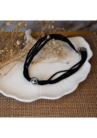Resim Siyah Makrome İp & Metal Boncuk Kadın Choker Kolye Yeşil 