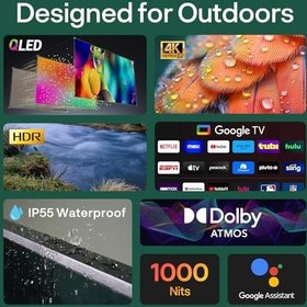 Resim SYLVOX 4K 65 inç dış mekan televizyon 2000nits IP55 su geçirmez, HDR10, Smart Google TV, Dolby Atmos, Chromcast, Google Assistant, Triple Tuner Pool Pro 2.0 