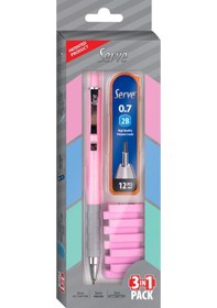 Resim Serve Steps Versatil Kalem 0.7 Mm + Min + Silgi 3'lü Set Şeker Pembe Çok Renkli 