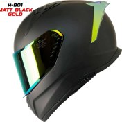 Resim Mts M-801 Mat Siyah-Gold Güneş Vizörlü Kask (Gold Camlı) 
