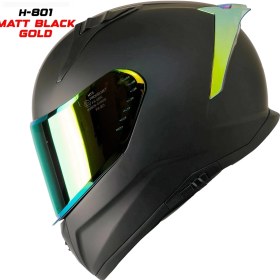 Resim Mts M-801 Mat Siyah-Gold Güneş Vizörlü Kask (Gold Camlı) 