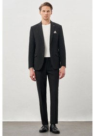 Resim İmza Siyah Gabardin Mono Yaka Tam Astar Esnek 6 Drop Slim Fit Casual Ceket 1002245162 Siyah 