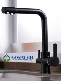 Resim As Water Siyah Batarya Musluk Arıtmalı 3 Yollu Mutfak Evye Musluğu 