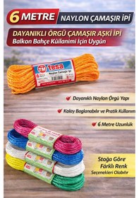 Resim 6 Metre Naylon Çamaşır İpi Dayanıklı Örgü Çamaşır Askı İpi Balkon Bahçe Çamaşır İpi 1 Adet Sarı 