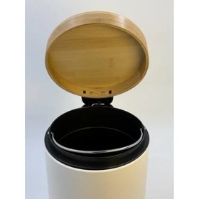 Resim Daisy Store Bambu Kapaklı Metal Çöp Kovası - Hidrolik Sistemli Yavaş Kapanma Özellikli, Pedallı, Banyo ve Mutfak Için Şık ve Fonksiyonel Tasarım (Beyaz, 5 Litre) 