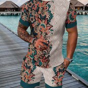 Resim Erkekler ve Yetişkinler için Nefes Alabilir Dış Mekan Rahat Spor Takım Elbise, T-Shirt ve Beşli Pantolonlu Yazlık 3D Baskılı Takım 