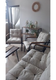 Resim Modern Mars Balkon, Bahçe, Cafe - Salon - Metal Kanepe Koltuk Takımı - 2+1+1 + Sehpa Krem Modernsh60 Krem 