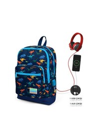 Resim Coral High Erkek Çocuk Lacivert Dinazor Okul Çantası Ve Beslenme Çantası Seti Usb Soketli 