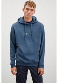 Resim Jayan Erkek Kapüşonlu Içi Polarlı Baskılı Petrol Yeşili Sweatshirt 