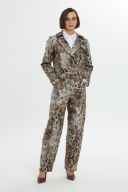 Resim Leopar Desenli Kısa Blazer Ceket - KAHVE / 42 