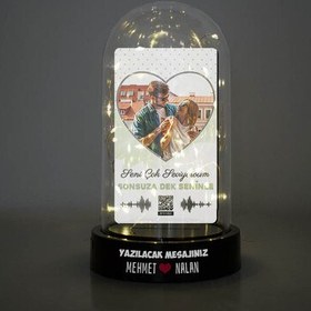 Resim Romantik Spotify Ses İzi Tasarımlı Işıklı Fanus 