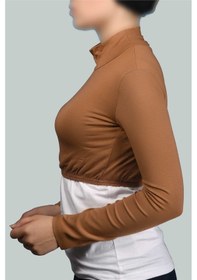 Resim Altobeh Uzun Kol Balıkçı Yaka Boğazlı Likralı Penye Kadın Yarım Body - Taba 