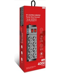Resim Bayçağrı Tech 8'li Termal Akım Korumalı Priz 