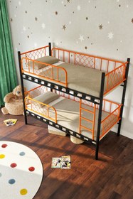 Resim ARGİMO Metis Çift Katlı Ekstra Korkuluklu Güvenlikli Ranza Siyah Turuncu 90x190 