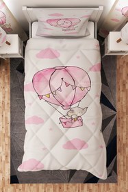 Resim BelezaHome Pembe Uçan Balon Ve Fil Desenli Tek Kişilik Çocuk Yorganı Uyku Seti 