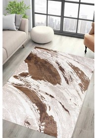 Resim Bafra Beyaz Kahverengi Halı Yumuşak Oturma Odası Salon Çocuk Odas Beyaz - Kahverengi 