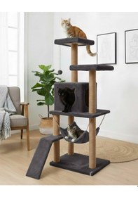 Resim Reyo Pet S9 Kedi Tırmalama Kulesi Platformlu 124 Cm Antrasit 