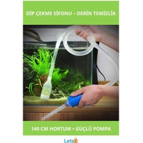 Resim 140 Cm Uzunlukta Esnek Hortumlu Güçlü Pompa Sistemi Akvaryum Dip Çekme Sifonu 