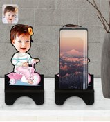 Resim Bk Gift Kişiye Özel Bebek Karikatürlü Ahşap Biblo Telefon Standı-4 
