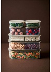 Resim Fridgy+ Bej 14 Parça Çok Amaçlı Saklama Kabı Ve Düzenleyici Set 2x4,3 Lt-1x2,6 Lt-2x2 Lt-2x1,3 Lt Bej Bej 