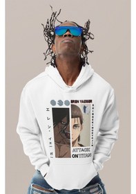 Resim Sevbano Attack On Titan Eren Yeager Baskılı Unisex Oversize Anime Karakte beyaz 