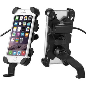 Resim MOTOANL Motosiklet Şarjlı Telefon Tutucu Scooter Unıversal Metal Ayna ve Gidon Bağlantı Aparatlı 