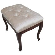 Resim Benc St Puf Kapitone Avangart 17698 Babyface Kumaş Krem Kayın İnce Torna Retro Ayak Elyapım 