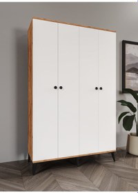 Resim Neva 4 Kapaklı Tamamı Mdf Gardrop Atlas Çam Beyaz Safir Meşe Beyaz 