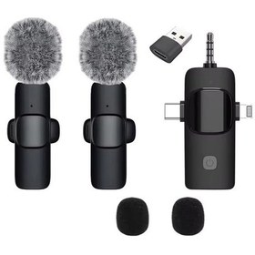 Resim Schitec 3in1 Type-c Lightning 3.5mm Çıkışlı İkili Kablosuz Hd Wireless Yaka Mikrofonu K3519 