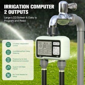 Resim 1 adet, HCT-326 Su Zamanlama Sistemi 2 Çıkışlı Su Zamanlayıcısı Dış Mekan Otomatik Sulama Tamamen Ayarlanabilir Program 11.99* 12.29*5.51 cm 