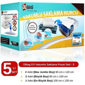 Resim 5'li Vakumlu Saklama Poşet Seti-3 Yorgan, Battaniye, Yastık Vakumlu Hurç - Vakumlu Torba Şeffaf 