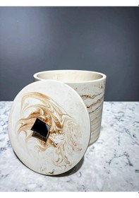 Resim Betonmall Beton Banyo Çöp Kovası Mermer Desen 4 Litre Bej 