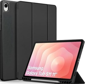 Resim Fogy Samsung Galaxy Tab S11 2025 11 inç SM-X730 / SM-X736 için S Pen Tutuculu Kılıf Dik Durma Fonksiyonlu İnce PU Deri Koruyucu Kılıf (Siyah) 