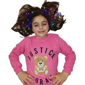 Resim AYICIK PELUŞ NAKIŞLI BASKILI SELANİK KIZ SWEATSHIRT FUŞYA RENK 9Y Fuşya 