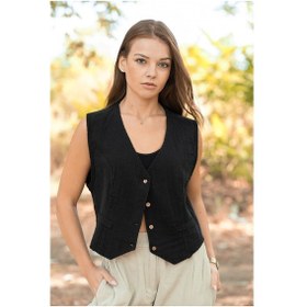 Resim Verdeblanco Düğme Detaylı Müslin Yelek Siyah 