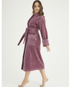 Resim Yaka Jakarlı %100 Cotton Bayan Bornozu Gül Kurusu 