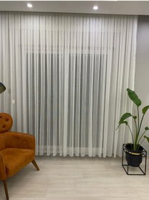 Resim 4042 Desenli Modern Ekru Tül Perde 1/2,5 Orta Normal Pileli Ekru 