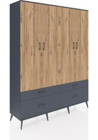 Resim Hyperion Gardrop 10 Raflı 4 Çekmeceli 4 Kapaklı 176x44x221 Antrasit-çam/antrasit Çam/antrasit 